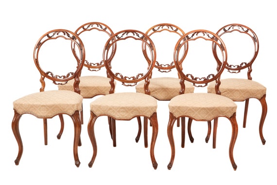 Fine Quality Set Of Six Victorian Walnut Dining Chairs Etsy