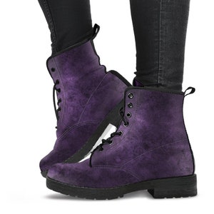 Purple Gothic Grunge Vegan leather Combat Boots - Vegan Leather Purple Boots (JPREG68)