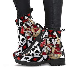 Alice in Wonderland Queen of Hearts Vegan Leather Combat Boots - Through the Looking Glass Gothic Boots (JPREG102)