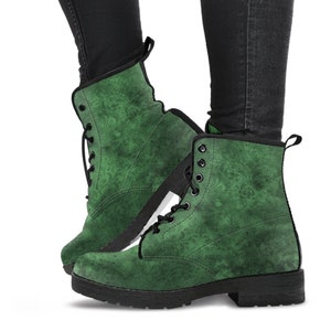 Green Gothic Grunge Vegan leather Combat Boots - Vegan Leather Green Boots (JPREG67)