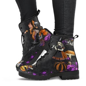 Alice in Wonderland Halloween Vegan Leather Combat Boots - Goth Boots for Halloween (REG89)