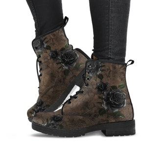 Black Rose Gothic Steampunk Combat Boots (JPREGBR1)