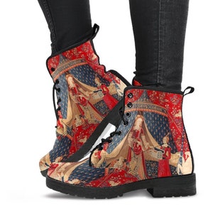 The Lady and the Unicorn Vegan leather Combat Boots - Mon Seul Desir Tapestry Boots for Art Lover (JPREG75)