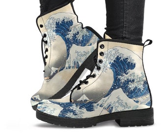 The Great Wave Boots - Vegan Leather Combat Boots (JPREG32)