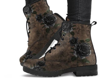 Black Rose Gothic Steampunk Combat Boots (JPREGBR1)