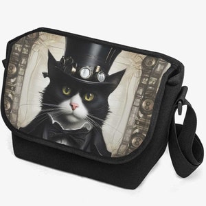 Sac messager Steamcat - Joli chat steampunk dans un cartable haut de forme (JPSTEAMCM)