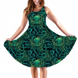 Green Cthulhu Dress with pockets - HP Lovecraft - Steampunk Under the Sea Monster Dress (DRST3)