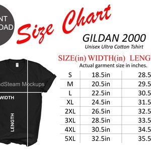 Gildan 2000 Size Chart Instant Download S 5XL | Etsy