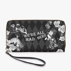 The Mad Hatter - We&#39;re All Mad Here Wallet - Alice in Wonderland Black and White Purse