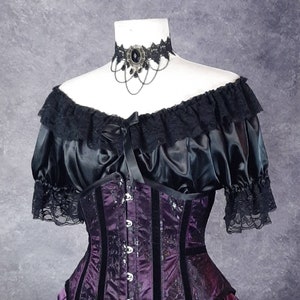 Black satin Alice in Wonderland Chemise - Victorian Under corset top - Steampunk Blouse