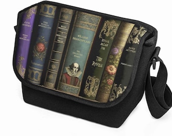 Dark Academia Classic Literature Library Book Bag - Messenger School Bag (JPMESSBOOKS)