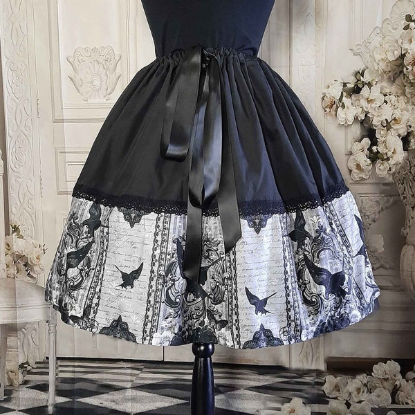 The Raven Gothic Rockabilly Full Skirt - 50's Style Costume Skirt - Crow Goth Clothing - Halloween Raven Costume