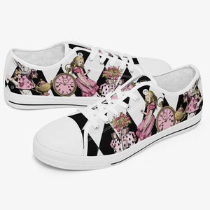 Alice in Wonderland Pink Lo Top Sneakers - Alice Tumbling Down the Rabbit Hole Mad Hatter Sneakers (JP3991)