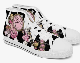 Alice in Wonderland Pink Hi Top Sneakers Alice Tumbling Down the Rabbit Hole Mad Hatter Sneakers JP4001 Etsy UK