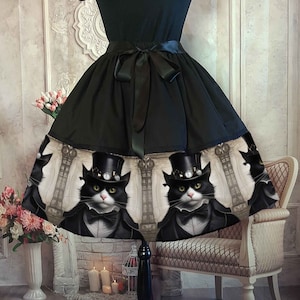 Steampunk Cat Full Skirt - 50's Style Costume Skirt -  Steampunk Kitty Design