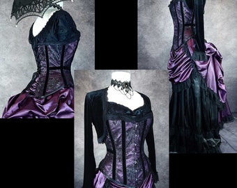 Amethyst Satin and Lace Pandora - Venus Overbust Corset - Steel Boned Victorian Corset