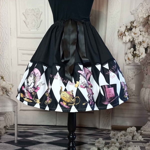 Mad Hatter Tea Party Skirt - Alice in Wonderland Costume - Fifties Style Full Party Skirt