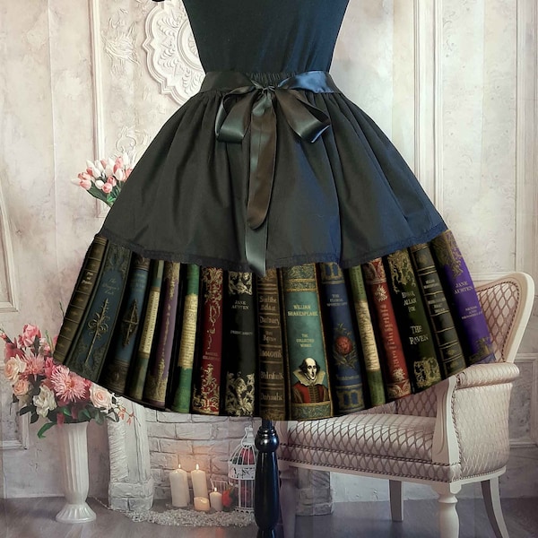 Library Books Full Skirt -  50's Style Costume Skirt - Literary Skirt - Plus Size Adustable