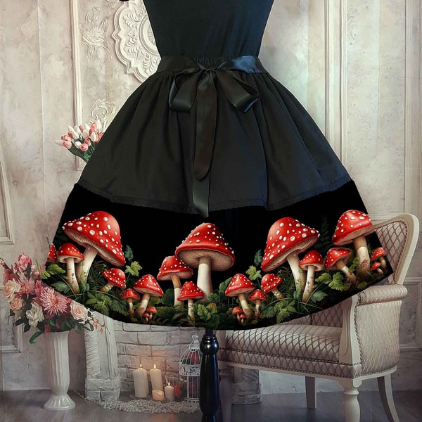 Mushroom Core Full Skirt -  50's Style Costume Skirt - Toadstool Skirt - Plus Size Adustable