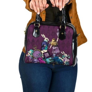 Alice in Wonderland Gothic Burgundy Handbag - Vegan Leather Alice in Wonderland Bag - Through the Looking Glass Gift (HA7)