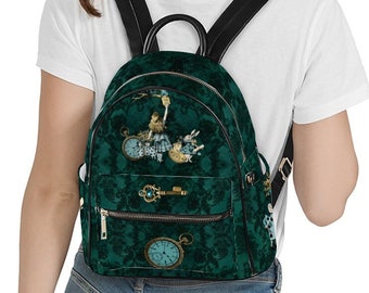 Petit sac à dos vert bouteille Alice au pays des merveilles - Sac à dos étudiant - Sac Alice Cosplay (JPBPGA)