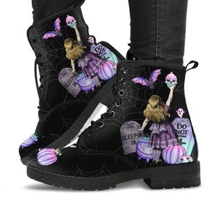 Halloween Alice in Wonderland Boots - Pastel Goth Alice - Version 2 with Bats (JPREGPGA2)