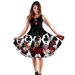 Alice in Wonderland Dress - Queen of Hearts Full Skirt Summer Dress with pockets - (DREQOH)
