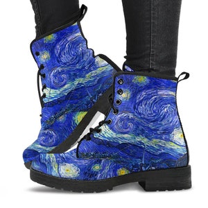 Van Gogh Almond Blossom Vegan Leather Combat Boots