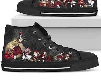 Queen of Hearts - Alice in Wonderland high top sneakers  - Black Sole (JPSNRG1)