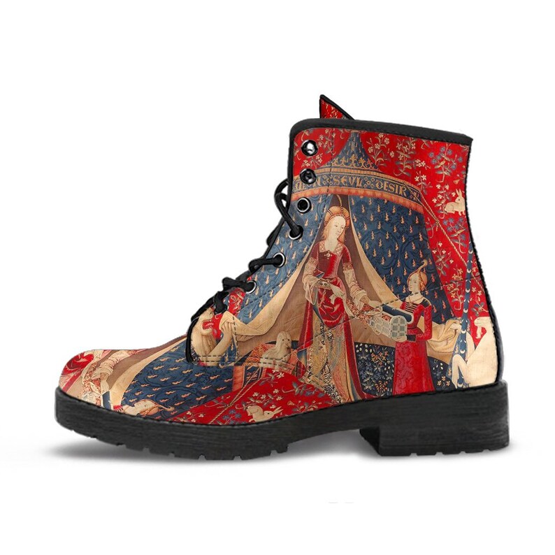 The Lady and the Unicorn Vegan leather Combat Boots Mon Seul Desir Tapestry Boots for Art Lover JPREG75 image 2