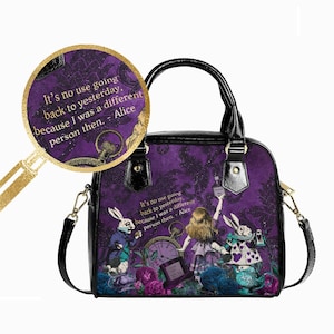 Alice in Wonderland Gothic Purple Handbag - Vegan Leather Alice in Wonderland Bag - Through the Looking Glass Gift (JPHB94R)