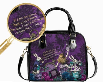Alice in Wonderland Gothic Purple Handbag - Vegan Leather Alice in Wonderland Bag - Through the Looking Glass Gift (JPHB94R)