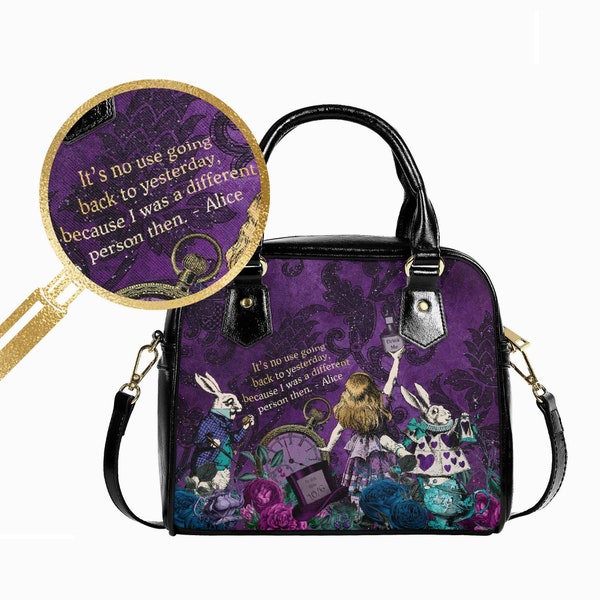 Alice in Wonderland Gothic Purple Handbag - Vegan Leather Alice in Wonderland Bag - Through the Looking Glass Gift (JPHB94R)