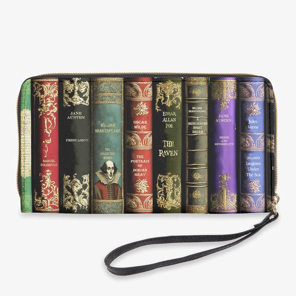 Portefeuille à glissière vintage Books - Cadeau pour bibliothécaire - Sac à main Dark Academia (JPZWBOOKS)