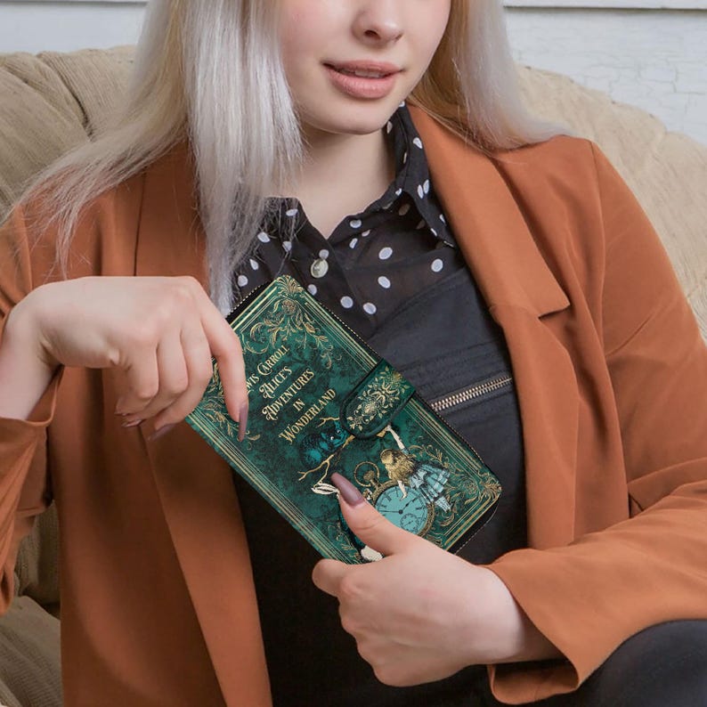 Cartera con cremallera verde de Alicia en el país de las maravillas - Monedero de la fiesta del té del Sombrerero Loco (JP[I]ALWG) imagen 6