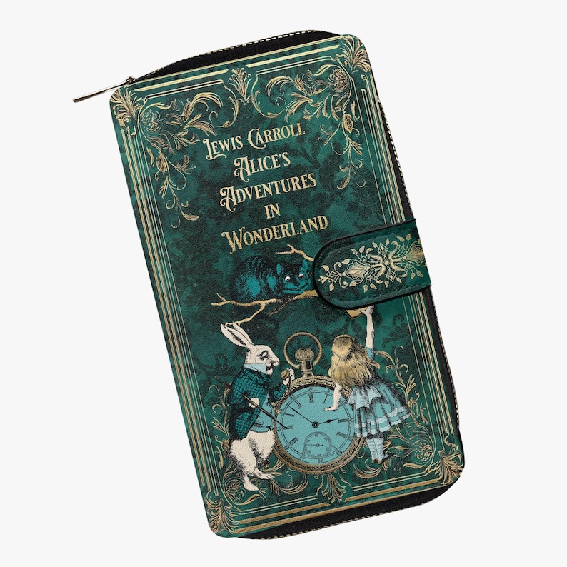 Cartera con cremallera verde de Alicia en el país de las maravillas - Monedero de la fiesta del té del Sombrerero Loco (JP[I]ALWG) imagen 1