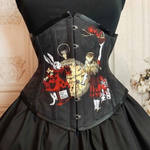 PREORDER - Alice in Wonderland Red and Gold Queen of Hearts Corset. - Red, Gold,  Gothic Alice in Wonderland Underbust Corset