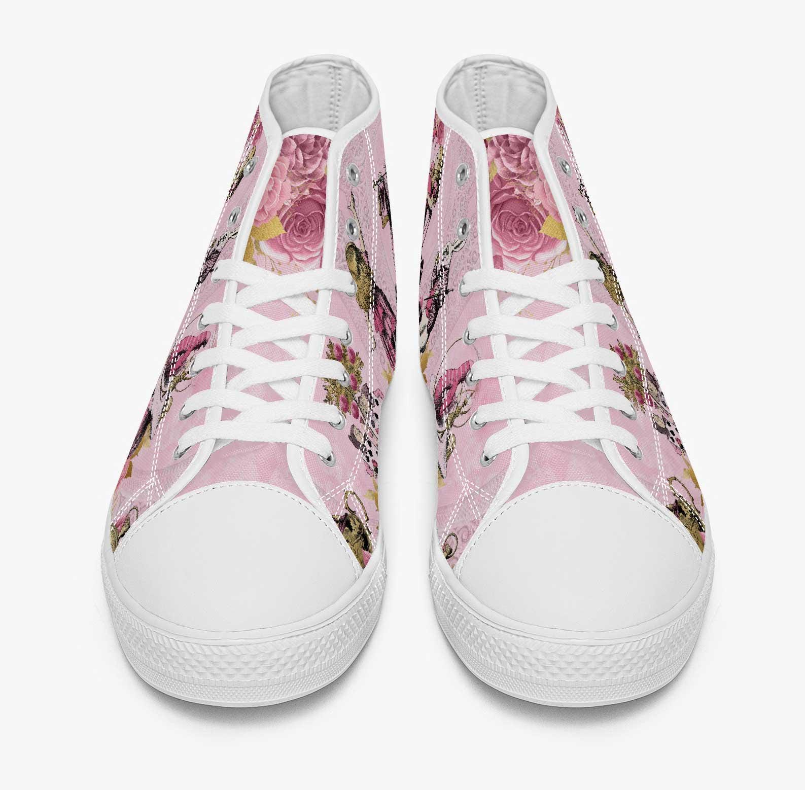 Alice in Wonderland Pink Hi Top Womens Sneakers - the White Rabbit