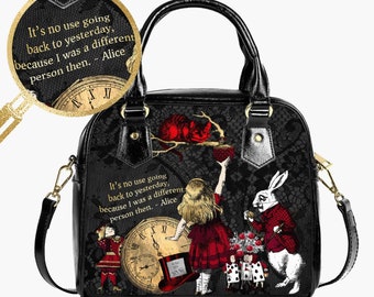 Sac à main gothique Alice au pays des merveilles - Sac à main du Chapelier fou pour le goûter - Cadeau « À travers le miroir » (JP83) et (JP83Q)