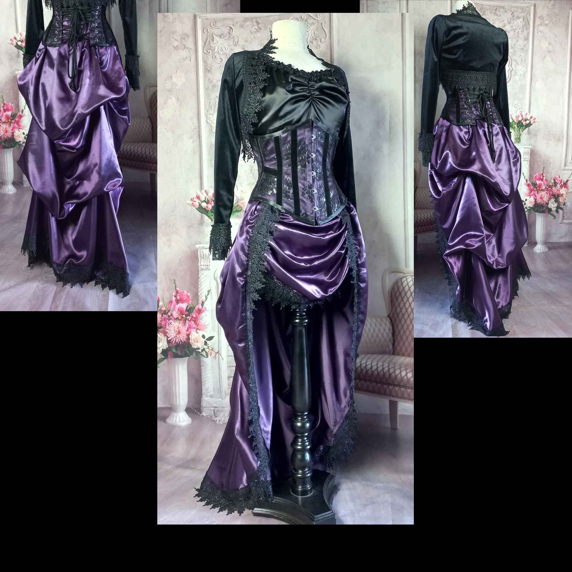 Amethyst Satin Victorian Bustle Skirt - Steampunk Bustle Skirt