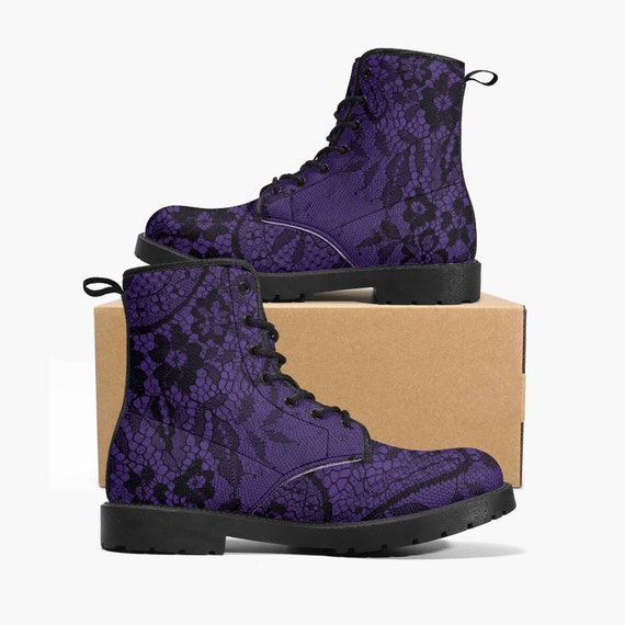 Purple Lace-Pattern Men\'s Combat Boots Victorian or GOTHIC 6 MENS Purple Gothic Grunge Lace Up Combat Boots - Gothic Purple  main image 4
