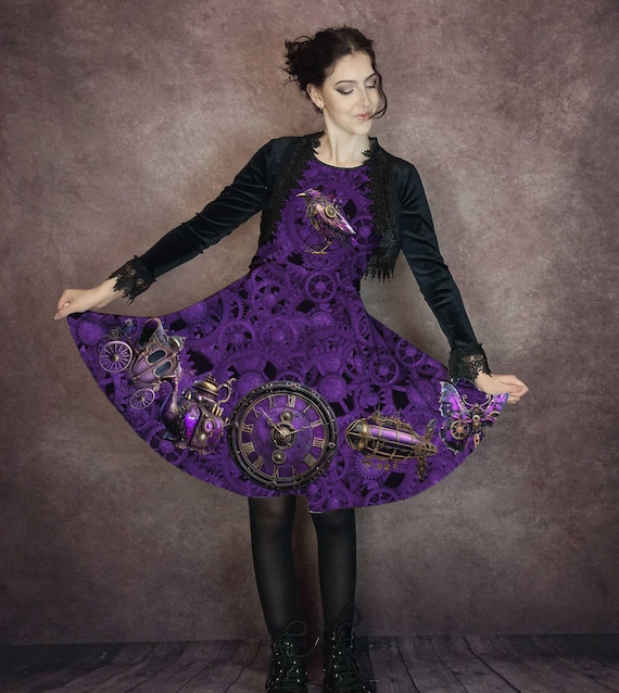 Steampunk Dress - Fun Dress for Steampunk Cosplay - Purple and Bottle Green  - Etsy