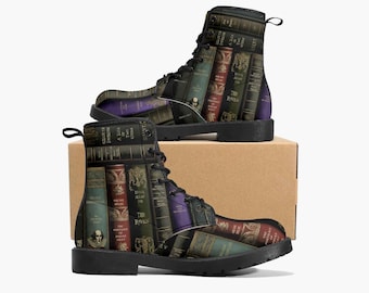 Vintage Books Combat Boots - Dark Academia Aesthetic Shoes - Librarian Boots (JPVINBOOKS)