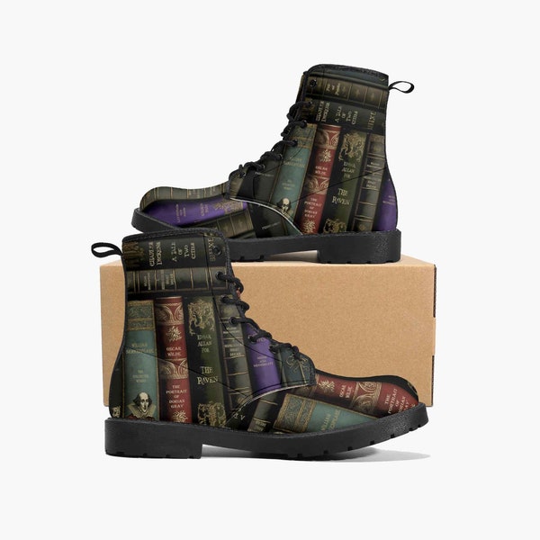 Vintage Books Combat Boots - Dark Academia Aesthetic Shoes - Librarian Boots (JPVINBOOKS)