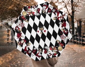 Alice In Wonderland - Queen Of Hearts Automatic Umbrella - Mad Hatter Tea Party Parasol (UMQOH)