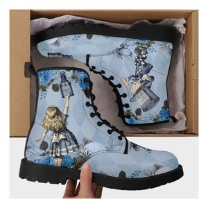 Blue Alice in Wonderland Boots - Alice Pale Blue White Rabbit and Mad Hatter Boots (JPREGB2)