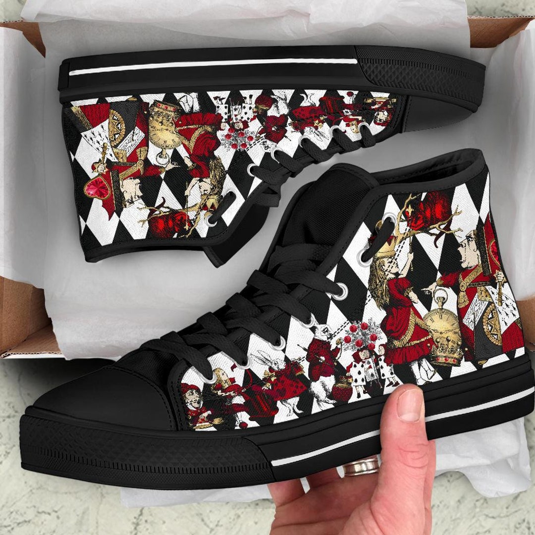 Queen of Hearts Alice in Wonderland High Top Sneakers Black Sole JPSNH5