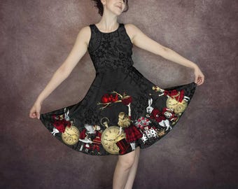 Alice in Wonderland Red and Gold Dress Party Dress - Plus Size Friendly (ADRG1)