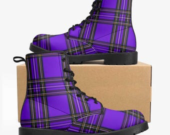 Lila Tartan Schnür Schnürstiefel