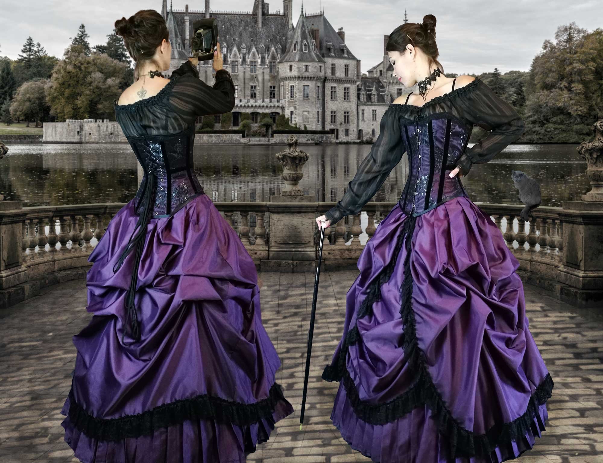 Purple Black Lace Dresses, Black Purple Dress Gothic